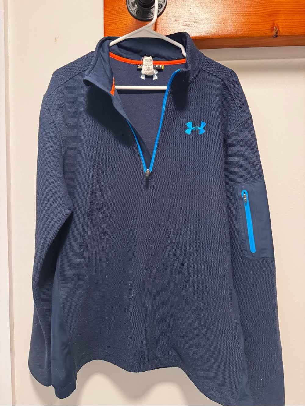 Under Armour Men’s Navy Half-Zip Pullover with Bright Blue Accents